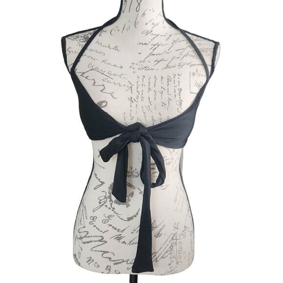 Aerie Women's Size Small Black Tie Front Scoop Halter Neck Bikini Top - Picture 1 of 6
